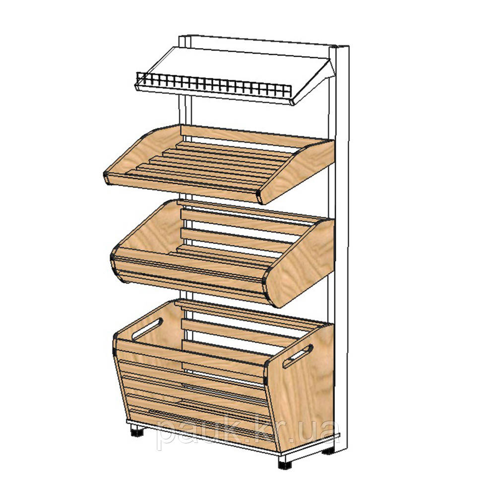 Торговий стелаж для хліба 1900 * 950 мм ТИП 7, приставний хлібний стелаж з кошиками, стелаж торговий