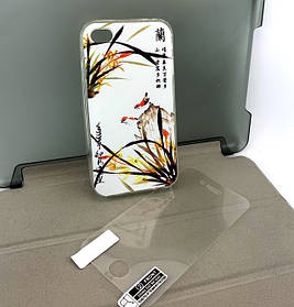 Чохол на iPhone 4, 4s накладка на бампер Pictures захисний силіконовий з принтом + захисна плівка