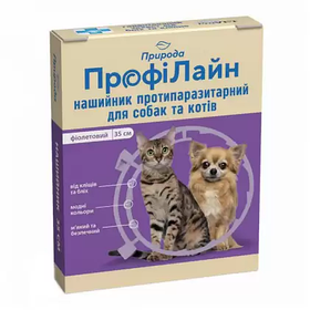 Нашийник проти бліх і кліщів для котів і собак фіолетовий 35 см, ПрофіЛайн Природа