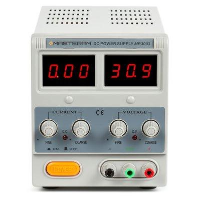 Лабораторный блок питания Masteram MR3003, одноканальный, трансформаторный, до 30 В, до 3 А, светодиодные - фото 1 - id-p1346727409