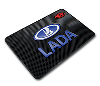 Противоскользящий силиконовый коврик на торпеду авто с логотипом "Lada"
