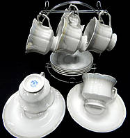 Сервиз / Набор чайных чашек Ирина "Белый поддувка" Коростень фарфор состоит из 12 предметов на 6 персон.