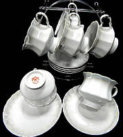 Сервиз / Набор чайных чашек Серпанок "Белый поддувка" Коростень фарфор состоит из 12 предметов на 6 персон.