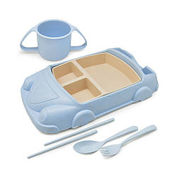 Набір посуду для дітей Stenson R87744 "Машина", з пшеничного лушпиння, 6 предметів, блакитний