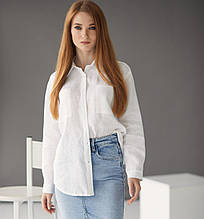 Жіноча класична сорочка, 100% льон (колір - білий)