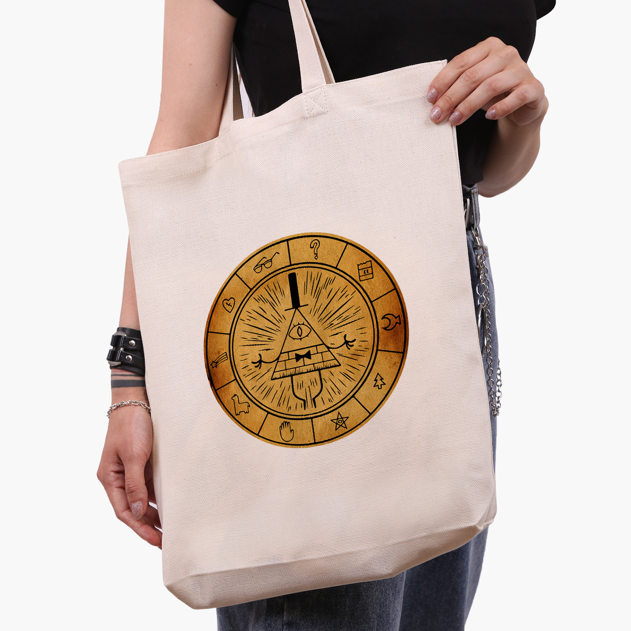 Еко сумка Білл Шифр Гравіті Фолз (Bill Cipher Gravity Falls) бежева з широким дном канвас
