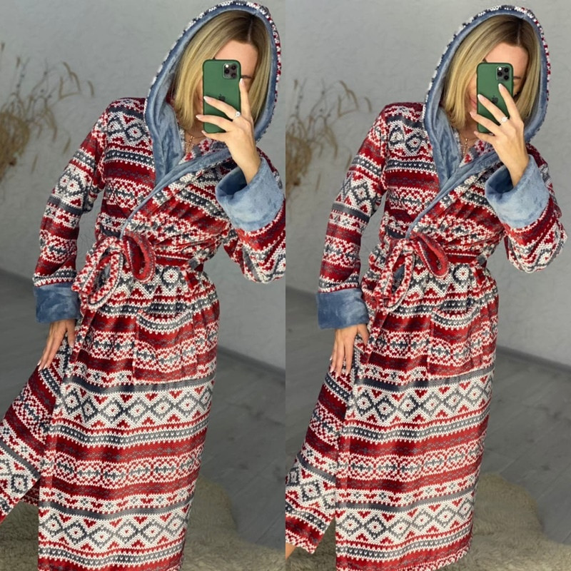 Жіночий м'який довгий халат з поясом "Зірки", фото 1