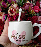 💙Кругла кружка з ложкою 380 мл в асортименті