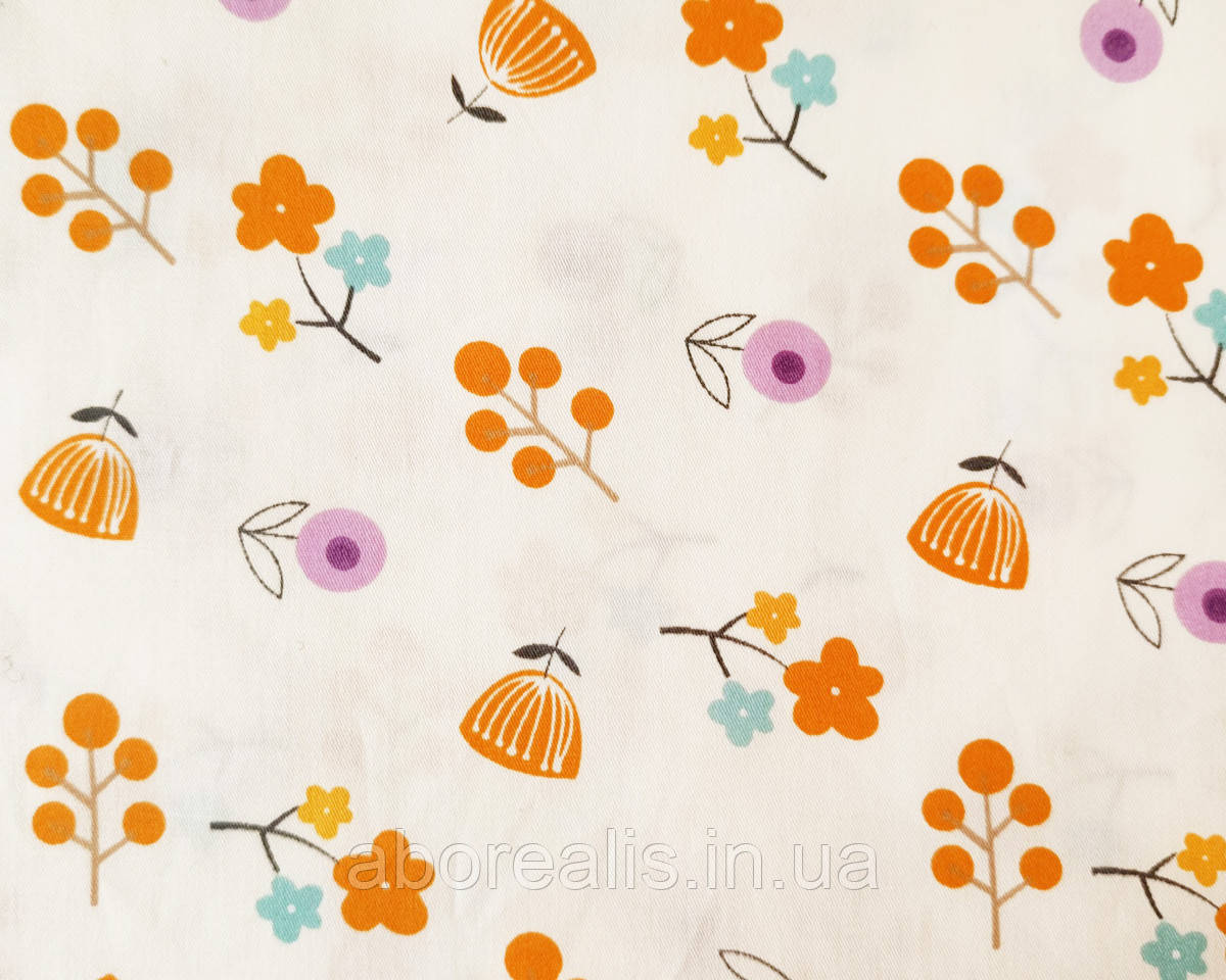 Тканина бавовна "Помаранчеві і червоні квіти". Відріз 40*50 см, фото 1