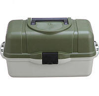 Ящик кейс рыболовный 2 яруса для снастей со съемными перегородками Stenson AQT-2702 40x19.5x21 см Olive