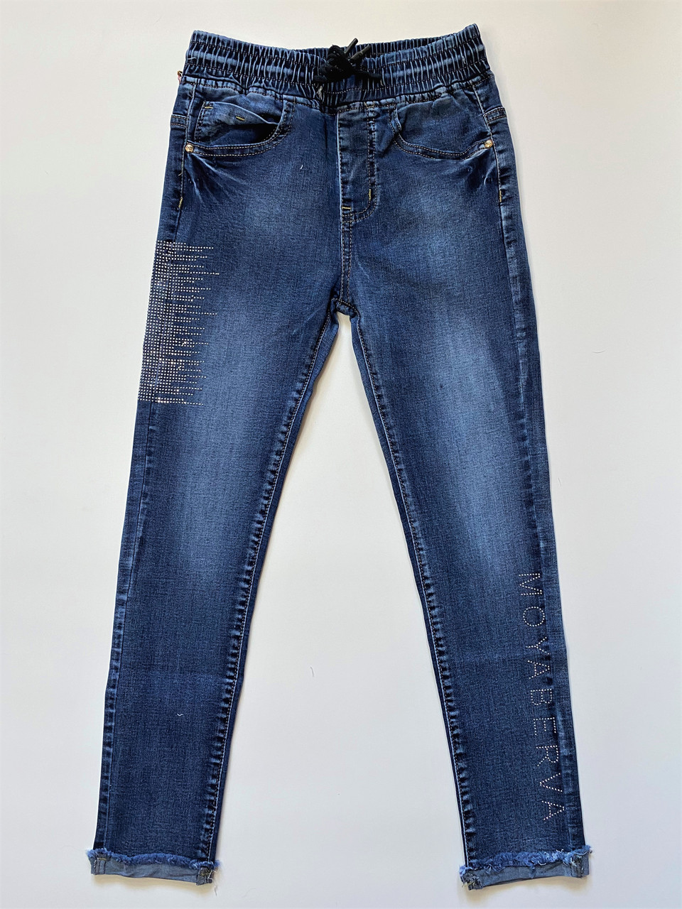 Брюки джинсові для дівчаток на гумці на зріст від 110 до 134 см модель