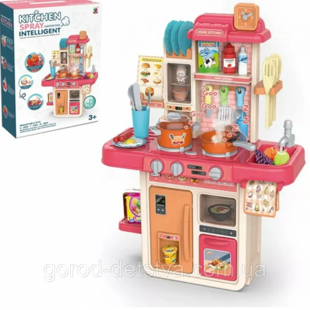 Дитяча Кухня MJL 709 світло, звук, імітація горіння газу (42 предмета), рожева, в коробці, фото 1