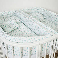 Детский постельный комплект для двойни в кроватку Twins "Сердечки", 14 элементов, мятный