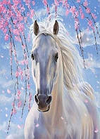 Алмазная вышивка "Милая лошадка" цветы, небо,полная выкладка, ,мозаика 5d, наборы 35х45 см