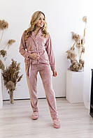 Жіноча велюрова піжама з поясом V. Velika пудра