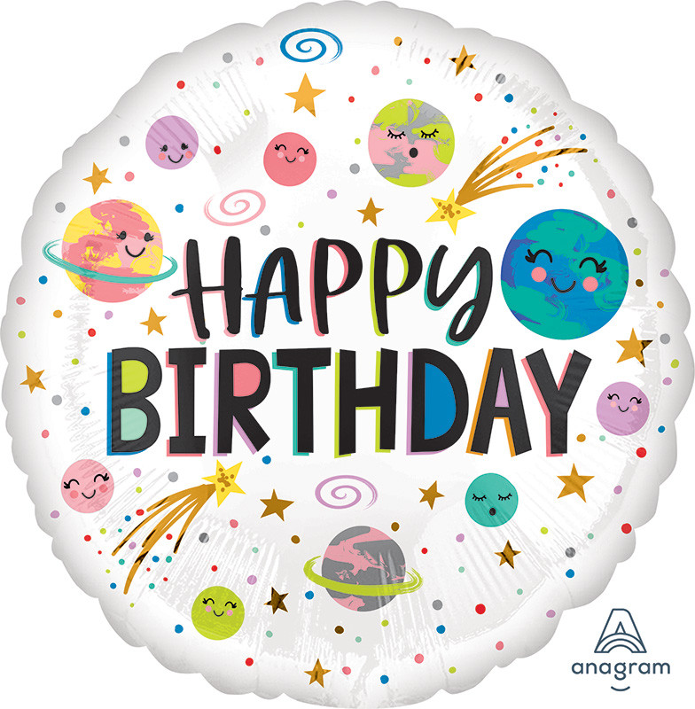 А 18" Smiling Galaxy Happy Birthday Foil Balloon. Фольгована куля З Днем народження