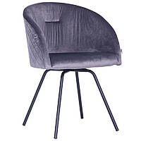 Кресло поворотное велюровое серое Sacramento каркас черный, полукресло для гостиной, бара или ресторана AMF