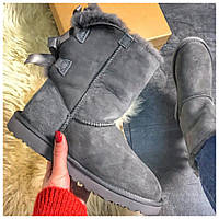 Женские зимние UGG Bailey Bow II 2 Grey, серые замшевые сапоги угги бейли боу женские ботинки уги