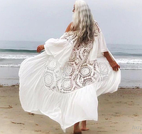 Эксклюзивный халатик белый пляжный, женская пляжная накидка шифон с кружевом, раз. M,L,XL