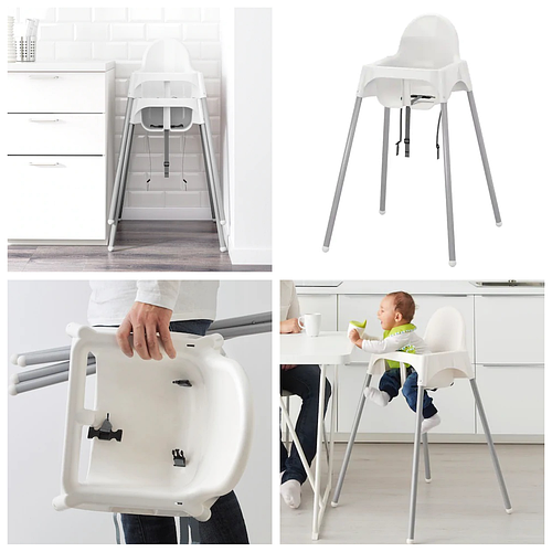 Детский стульчик для кормления малыша IKEA ANTILOP белый / серебристый ...