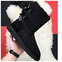 Женские зимние UGG Bailey Bow II 2 Black, черные замшевые сапоги угги бейли боу женские ботинки уги