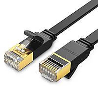 Патч-корд Ugreen NW106 прямой U/FTP (STP) сетевой кабель Ethernet Cat7 с RJ 45 (Черный, 3м, Плоский)