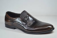 Мужские кожаные туфли на резинке коричневые Nord 455