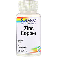 Цинк і Мідь з водоростями та гарбузовим насінням, Zinc Copper, Solaray, 100 вегетаріанських капсул