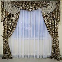 Комплект штор із ламбрекеном Бароко. Колір — Шоколадний