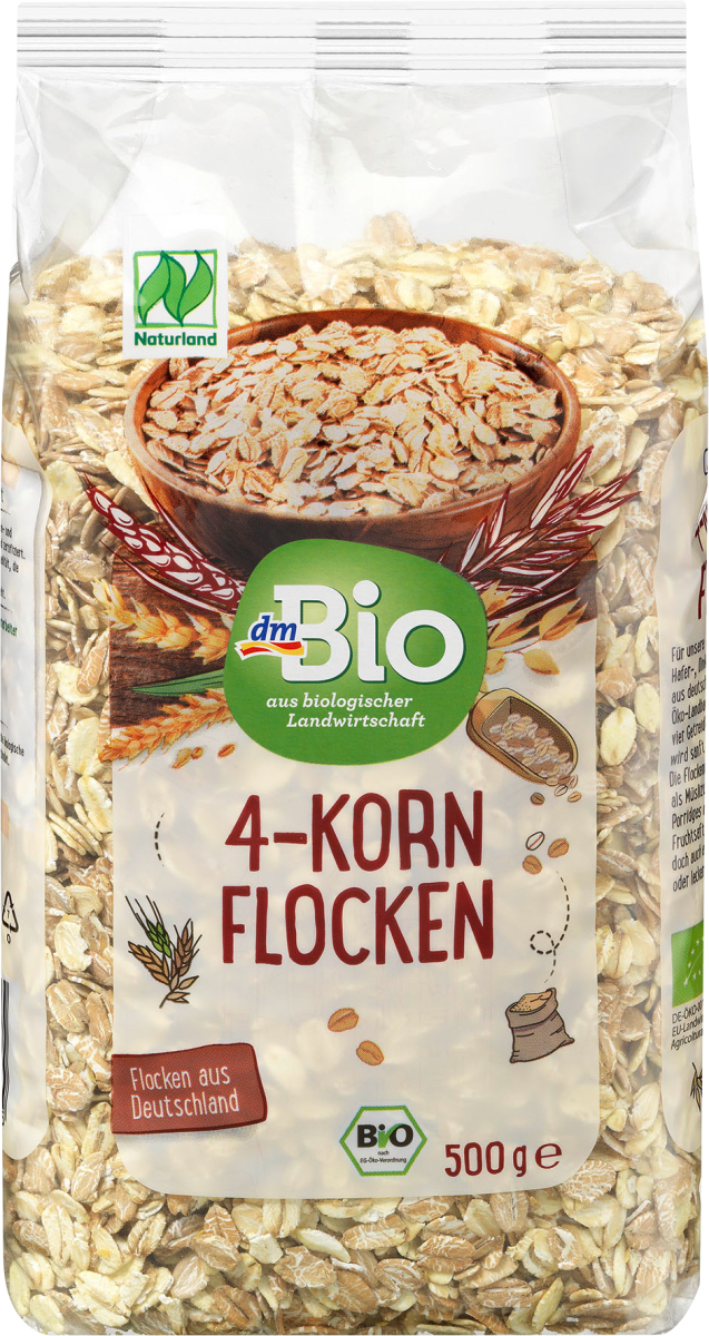 Органічні зернові пластівці dm Bio Flocken 4-Korn Naturland, 500 гр, фото 1