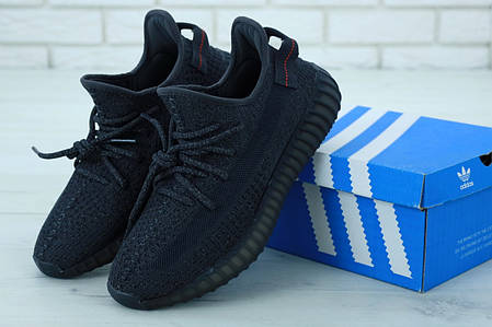 Чоловічі кросівки Adidas Yeezy 350 Black чорні, Повний рефлектив. ТОП Репліка ААА класу., фото 2