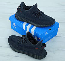 Чоловічі кросівки Adidas Yeezy 350 Black чорні, Повний рефлектив. ТОП Репліка ААА класу., фото 3