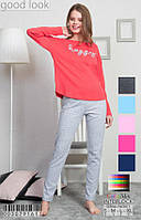 Комплект демисезонный женской домашней одежды (футболка длинный рукав.+ штаны) х/б VS (размер L)