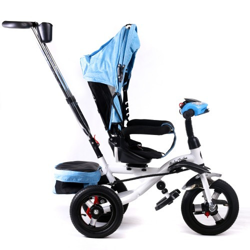 Детский трехколесный велосипед коляска Baby Trike 6595 с игровой панелью и ключем зажигания Синий Ткань Лен - фото 2 - id-p1347558324