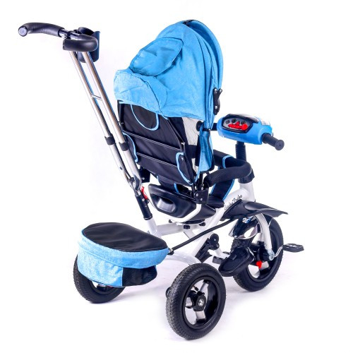 Детский трехколесный велосипед коляска Baby Trike 6595 с игровой панелью и ключем зажигания Синий Ткань Лен - фото 5 - id-p1347558324