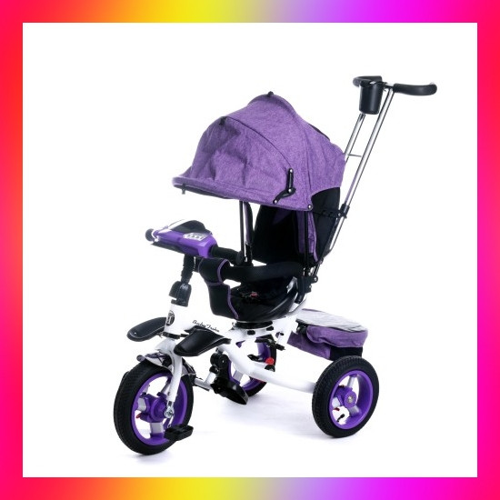 Дитячий триколісний велосипед коляска Baby Trike 6595 з ігровою панеллю та ключем запалювання Фіолетовий