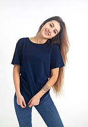 Універсальна однотонна базова футболка 100% бавовна! (темно-синя) М Л ХЛ 2ХЛ