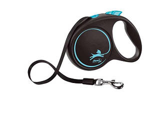 Повідець-рулетка для собак Середніх порід Flexi (Флексі) Black Design M Блакитний - Стрічка 5 м. до 25 кг.