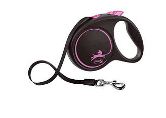 Повідець-рулетка для собак Середніх порід Flexi (Флексі) Black Design M Рожевий - Стрічка (5 м. до 25 кг.)