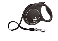 Повідець-рулетка для собак Дрібних та Середніх порід Flexi (Флексі) Black Design S Чорний - Стрічка (5 м. до 15 кг.)