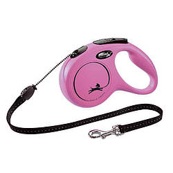 Повідець-рулетка для собак Середніх порід, трос Flexi (Флексі) New Classic M Рожевий 5 м. до 20 кг.