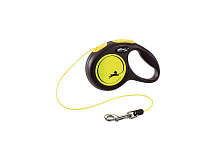 Повідець-рулетка для собак, що світиться у темряві Flexi (Флексі) New Neon Жовтий - Трос (XS)