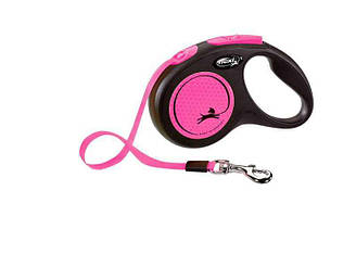 Повідець-рулетка для собак, що світиться в темноті Flexi (Флексі) New Neon - Рожева стрічка S