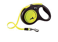 Светящийся в темноте поводок-рулетка для собак Flexi (Флекси) New Neon - Желтая лента М
