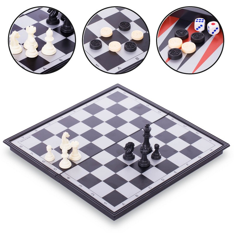 Набір шахи, шашки, нарди 3 в 1 дорожні магнітні IG-9818 (дошка 33x33 см)