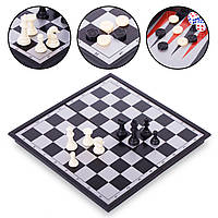 Набор шахматы, шашки, нарды 3 в 1 дорожные магнитные 9518 (доска 24x24 см)