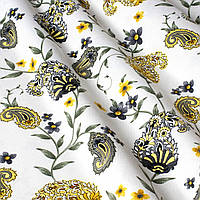 Декоративная ткань для штор, подушек, скатертей, мебельных чехлов, огурцы серо-желтые на белом фоне Турция