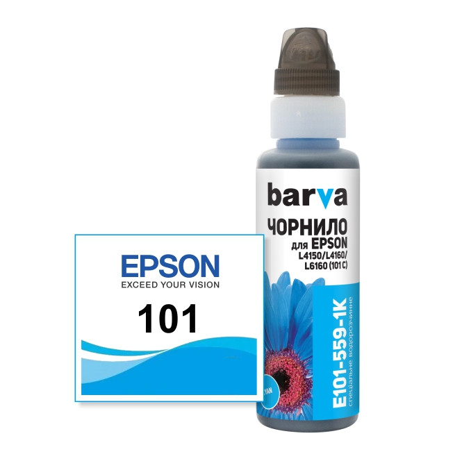 Cумісні чорнила блакитні EPSON 101 Cyan, 100 мл, флакон OneKey, фарба пігментна, Barva