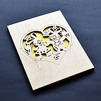 Дерев'яна листівка "Кролики" для коханої, коханого, для дівчини, хлопця, дружини чи чоловіка.