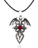 Кулон "Сердце дракона" подвеска крест с крыльями с кристаллом красный, на шнурке